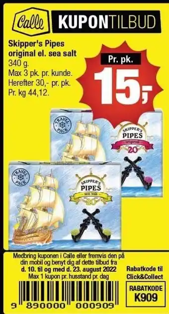 Calle Skipper´s pipes original el. sea salt - kupontilbud tilbud
