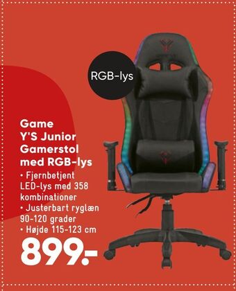 Bilka Game y's junior gamerstol med rgb-lys tilbud