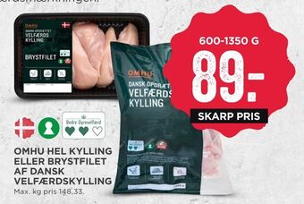 MENY Omhu hel kylling eller brystfilet af dansk velfærdskylling tilbud