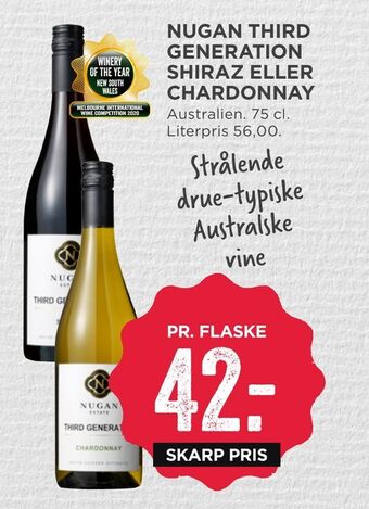 MENY Nugan third generation shiraz eller chardonnay tilbud