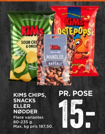 MENY Kims chips, snacks eller nødder tilbud