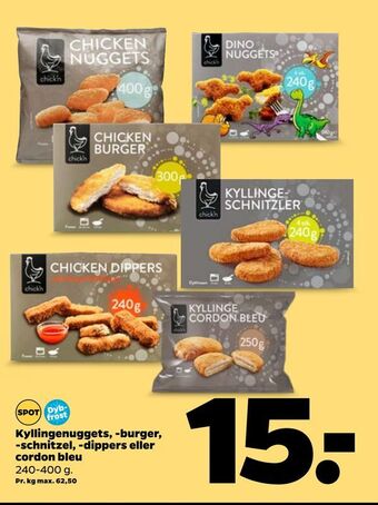 Netto Kyllingenuggets, -burger, -schnitzel, -dippers eller cordon bleu tilbud