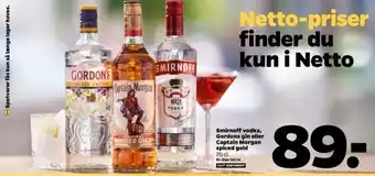 Netto Smirnoff vodka, gordons gin eller captain morgan spiced gold tilbud