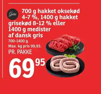 SPAR 700 g hakket oksekød 4-7 %, 1400 g hakket grisekød 8-12 % eller 1400 g medister af dansk gris tilbud