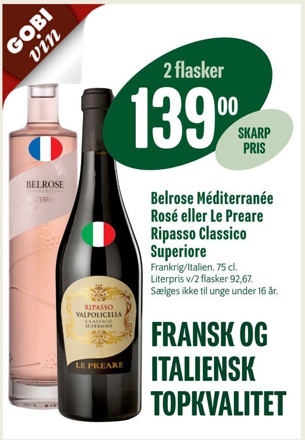 Belrose méditerranée rosé eller le preare ripasso classico superiore