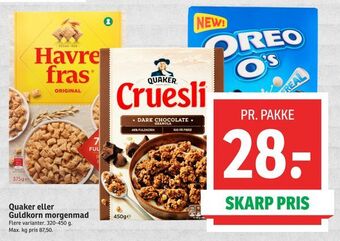 SPAR Quaker eller guldkorn morgenmad tilbud