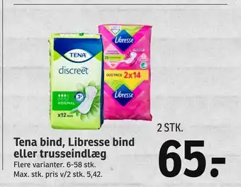 SPAR Tena bind, libresse bind eller trusseindlæg tilbud