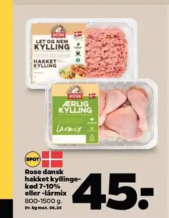Netto Rose dansk hakket kyllingekød 7-10% el. lårmix tilbud