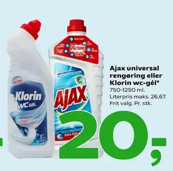 Ajax universal rengøring eller Klorin wc-gél