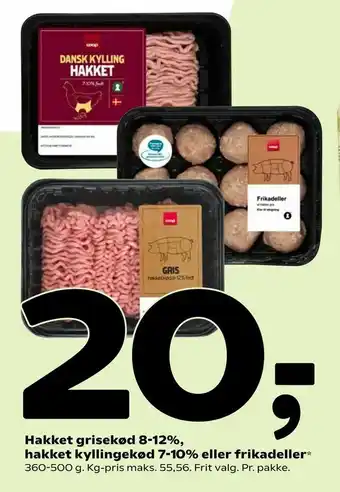 Coop 365 Hakket grisekød 8-12%, hakket kyllingekød 7-10% eller frikadeller tilbud