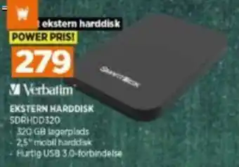 Power Verbatim Ekstern Harddisk SDRHDD320 tilbud