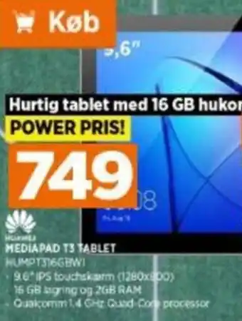 Power Huawei MediaPad T3 Tablet JUMPT316GBWI tilbud