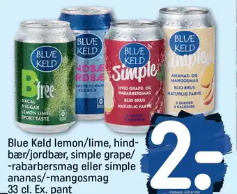 REMA 1000 Blue Keld Lemon/Lime Hind Bær/jordbær Simple Grape Rabarbersmag Eller Simple Ananas-Mangosmag tilbud