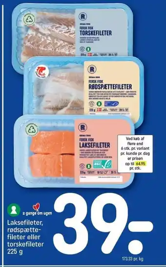 REMA 1000 Laksefileter rødspætte Fileter Eller torskefileter tilbud