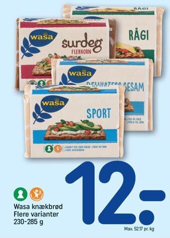 REMA 1000 Wasa Knækbrød Flere Varianter tilbud
