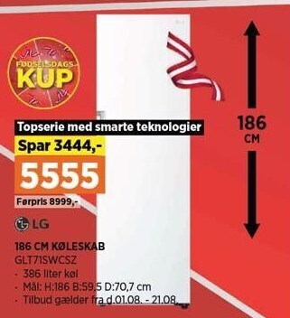 Power 186 cm køleskab tilbud