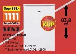 Power 85 cm køleskab tilbud