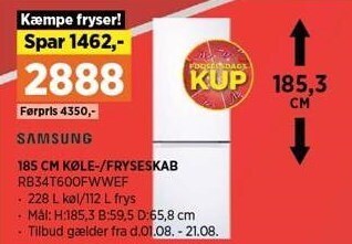 Power 185 cm køle-/fryseskab tilbud