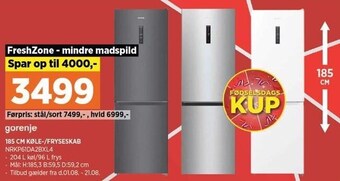 Power 185 cm køle-/fryseskab tilbud
