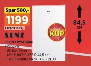 Power 85 cm fryseskab tilbud