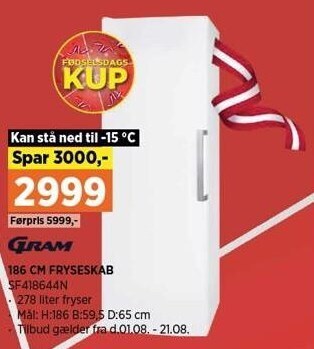 186 cm fryseskab