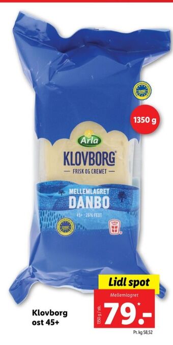 Lidl Klovborg skæreost danbo mellemlagret tilbud