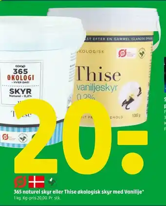 Coop 365 365 naturel skyr eller thise økologisk skyr med vanilije tilbud