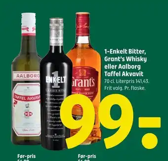 Coop 365 1-enkelt bitter, grant's whisky eller aalborg taffel akvavit tilbud