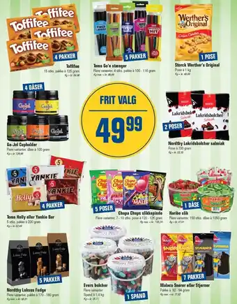 Otto Duborg Toffifee, toms go'e stænger, storck werther's original, ga-jol cupholder, nordthy lakridsbolcher salmiak, haribo slik, chupa tilbud