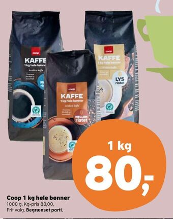 Kvickly Coop 1 kg hele bønner tilbud