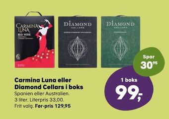 Kvickly Carmina luna eller diamond cellars i boks tilbud