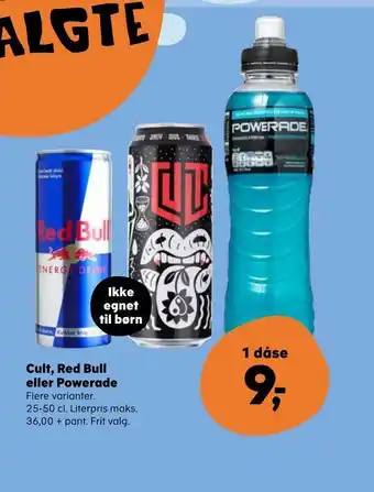 Cult, red bull eller powerade