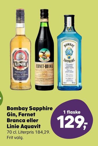 SuperBrugsen Bombay sapphire gin, fernet branca eller linie aquavit tilbud