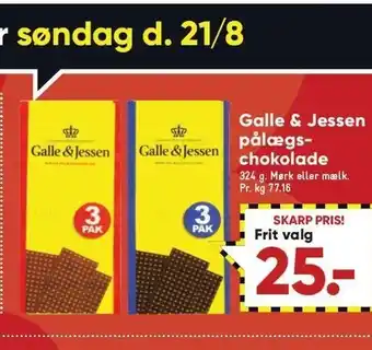 Bilka Galle og jessen pålægschokolade tilbud