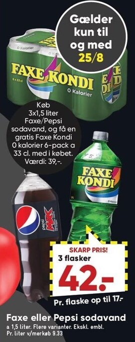 Bilka Faxe el. pepsi sodavand tilbud