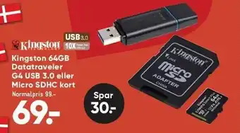 Bilka Kingston 64 gb datatraveler g4 usb 3.0 el. micro sdhc kort tilbud