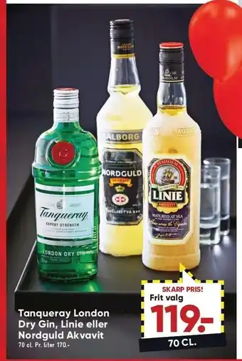 Tanqueray london dry gin, linie el. nordguld akvavit