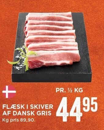 MENY Flæsk i skiver af dansk gris tilbud