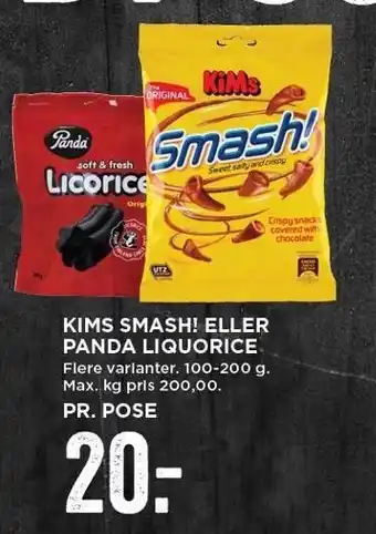 MENY Kims smash! el. panda liquorice tilbud