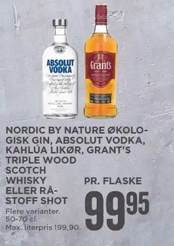 MENY Nordic by nature øko gin, absolut vodka, kahlua likør, grant's triple woof scotch whisky el. råstoff shot tilbud