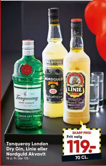 Tanqueray london dry gin, linie eller nordguld akvavit