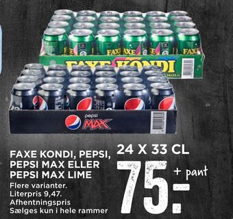 MENY Faxe kondi, pepsi, pepsi max eller pepsi max lime tilbud