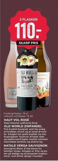 MENY Haut vol rosé, old world zinfandel, natale verga sauvignon tilbud