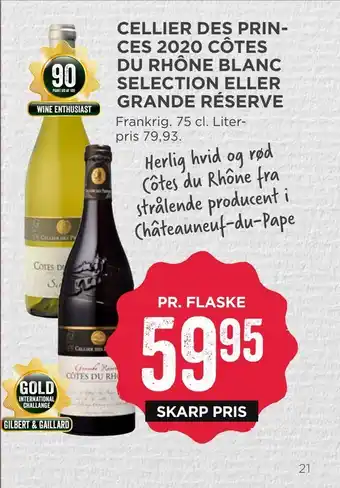 MENY Cellier des princes 2020 côtes du rhône blanc selection eller grande réserve tilbud