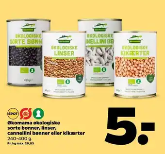 Netto Økomama sorte bønner, linser, cannellini bønner eller kikærter tilbud