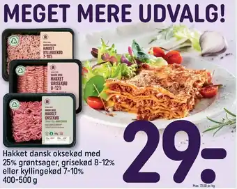 REMA 1000 Hakket dansk oksekød med 25% grøntsager, grisekød 8-12% el. kyllingekød 7-10% tilbud