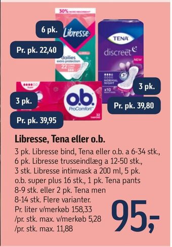 Føtex Libresse, tena eller o.b tilbud