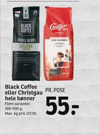 SPAR Black coffee eller christgau hele bønner tilbud