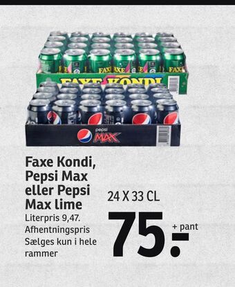 SPAR Faxe kondi, pepsi max eller pepsi max lime tilbud
