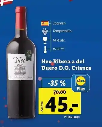 Lidl Neo ribera a del duero d.o. crianza - tilbud med lidl plus tilbud